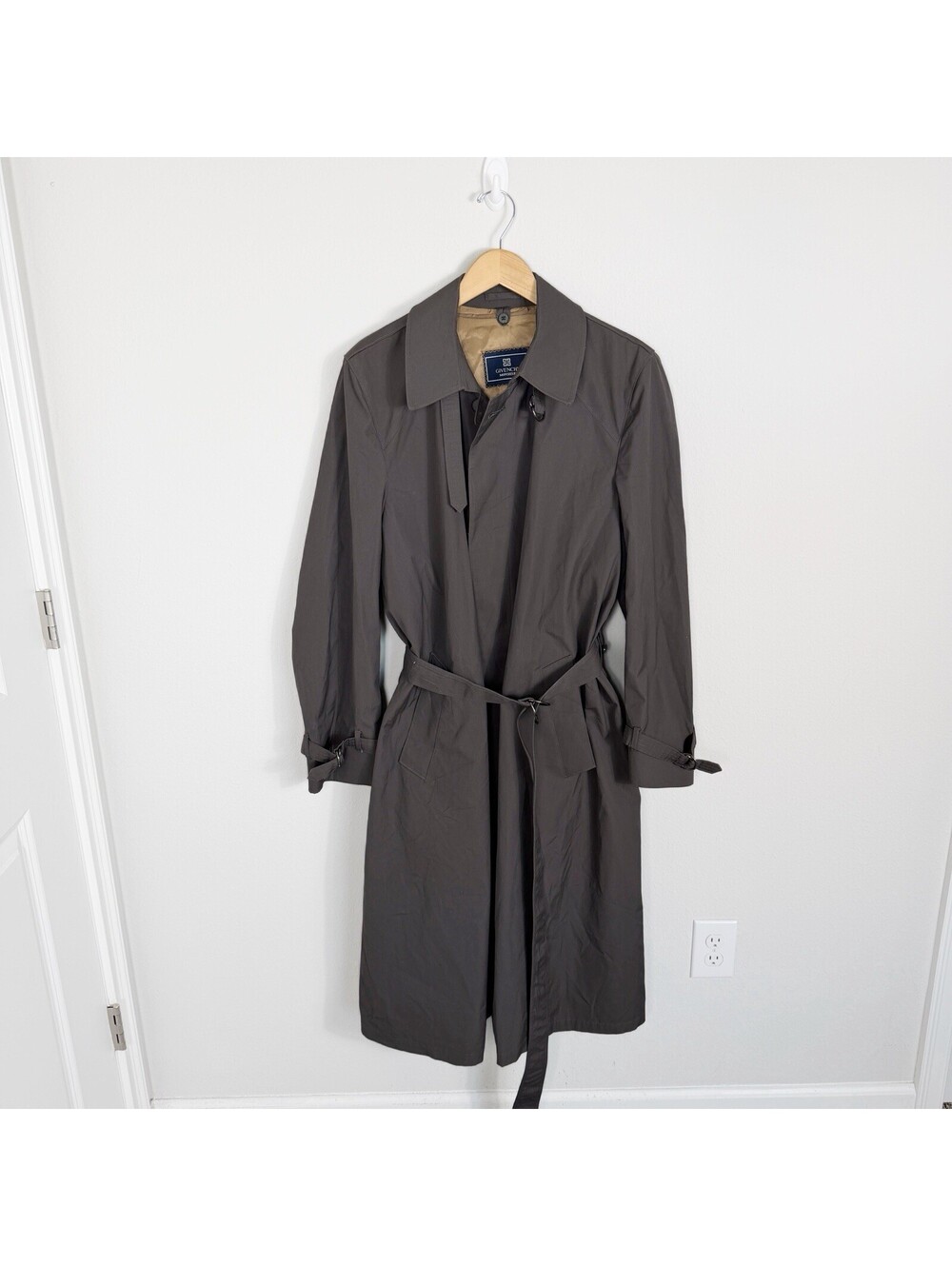 Vintage Givenchy Monsieur Trench Coat Belted With Button Wool Lining Brown Sz 42